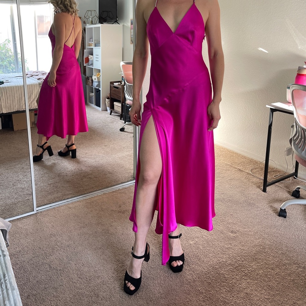 Jill Stuart Viola Satin Shiny cocktail dress with slit